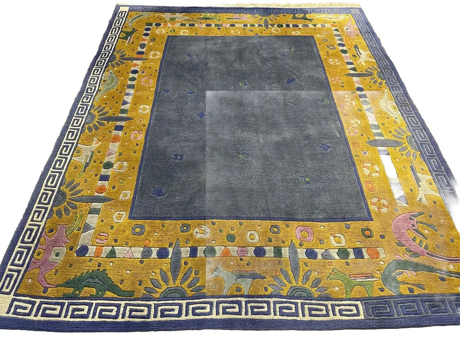 Nepal Antik Gabeh Perserteppich 260x200 cm – Seltener Design, Hochflor, Reine Schurwolle, Klassisches Landschaftsmuster in Gelb, Top Qualität, handgeknüpft, Perserteppich
