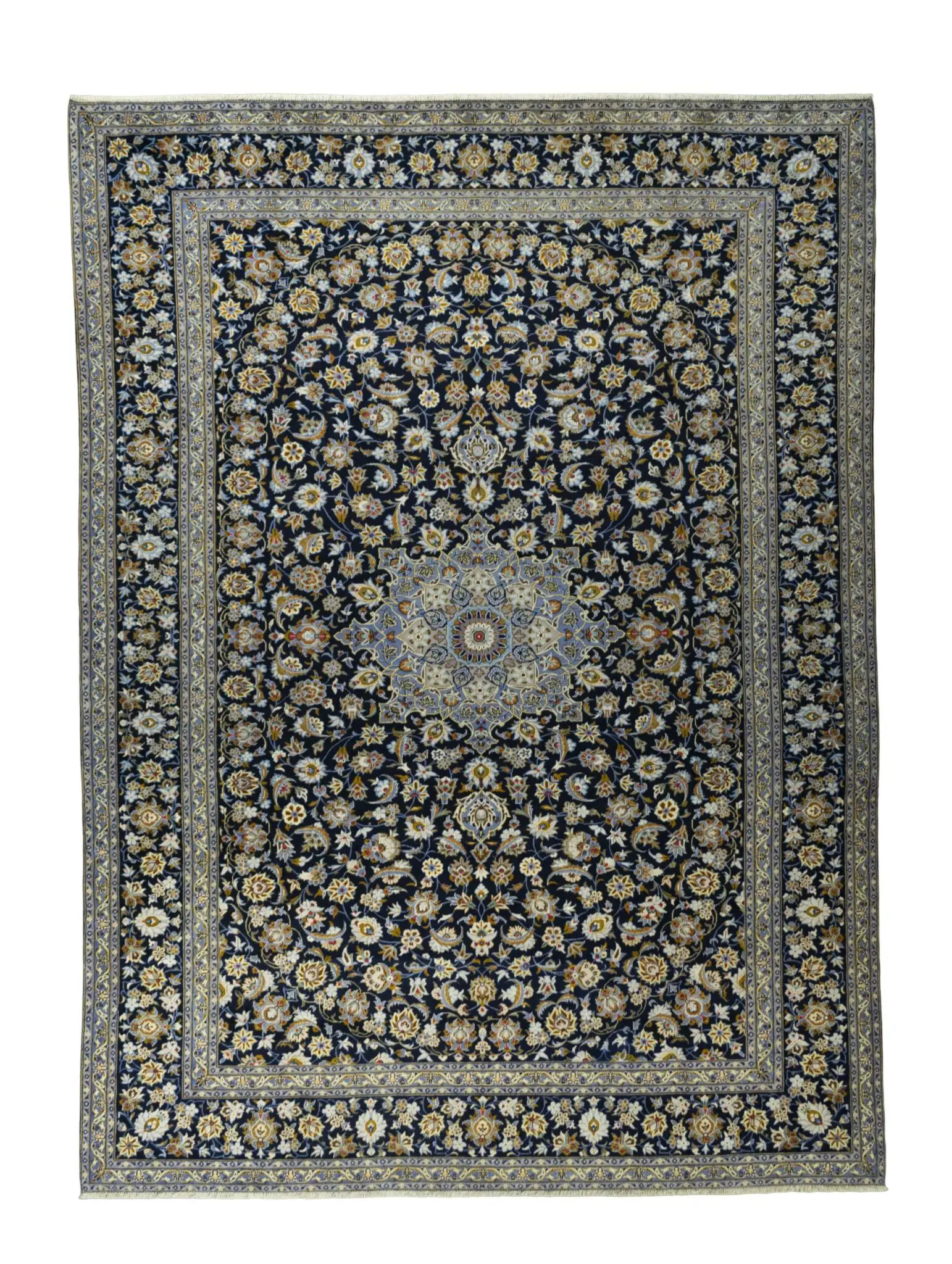 KASHAN Perserteppich 425x311 cm, 150.000 Knoten, blau, handgeknüpft