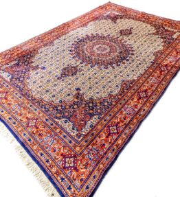 (#122) cca 307x200cm Ručně vázaný ušlechtilý perský koberec s hedvábím - Moud (Mahi - rybí vzor)