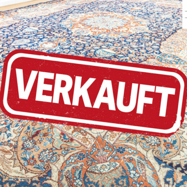 Hand-knotted Persian carpet with silk - fish pattern (Mahi) Tabriz Iran