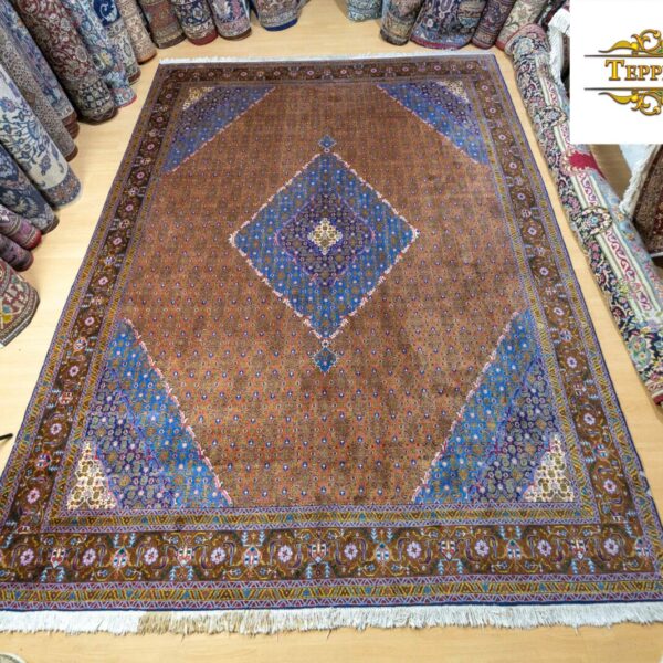 W1 (#238) kb. 340x250cm Kézzel csomózott félig antik perzsa szőnyeg Tabriz Mahi halmintás selyemtartalommal Klasszikus Afganisztán Bécs Ausztria Vásárlás online