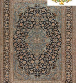 (# H1054) سجادة فارسية من كاشان (كاشان) معقودة يدويًا بحجم 408 × 293 سم تقريبًا