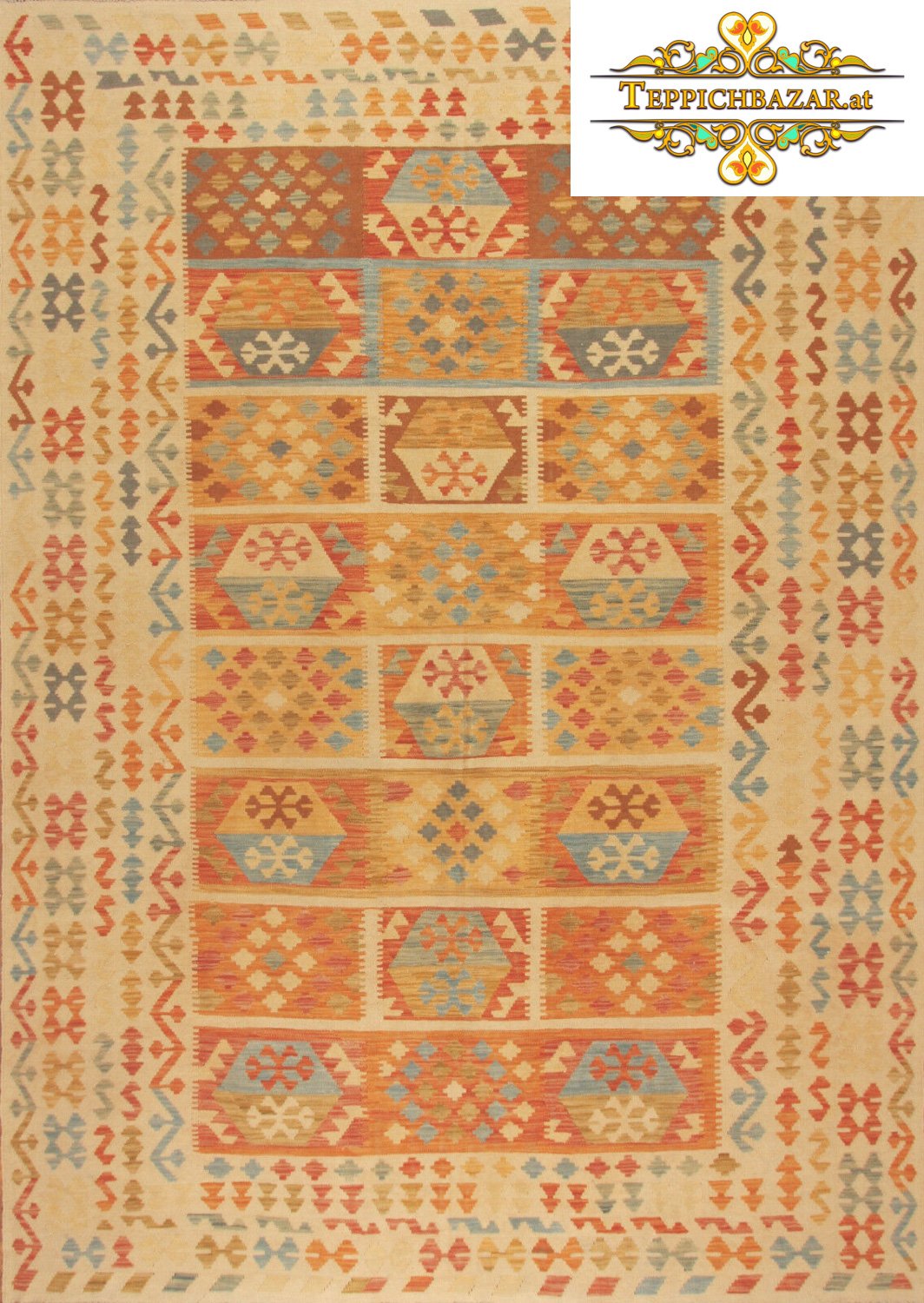 (#H1169) APPROX. 345X240CM HAND KNOTTED AFGHANISTAN AFGHANKELIM AFGHANKELIM,AFGHANISTAN,WOOL,ORIENTAL RUG,CARPET BAZAR,CARPET,RUGS,PATTERNS,BRICKLER,ORIENTAL CARPETS TYPE: AFGHANKELIM WITH SIGNATURE ORIGIN: AFGHANISTAN FLOOR: 100% WOOL WITH NO ADDITIVES NECKLACE: 100% COTTON SIZE: 345X240CM DOUBLE SIDE CONDITION: VERY GOOD, IN TOP CONDITION PERSIAN CARPET ORIENTAL CARPET