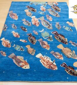 (#262) NEW approx. 181*123cm Fish Gabbeh Carpet Aqua Afghanistan hand-knotted