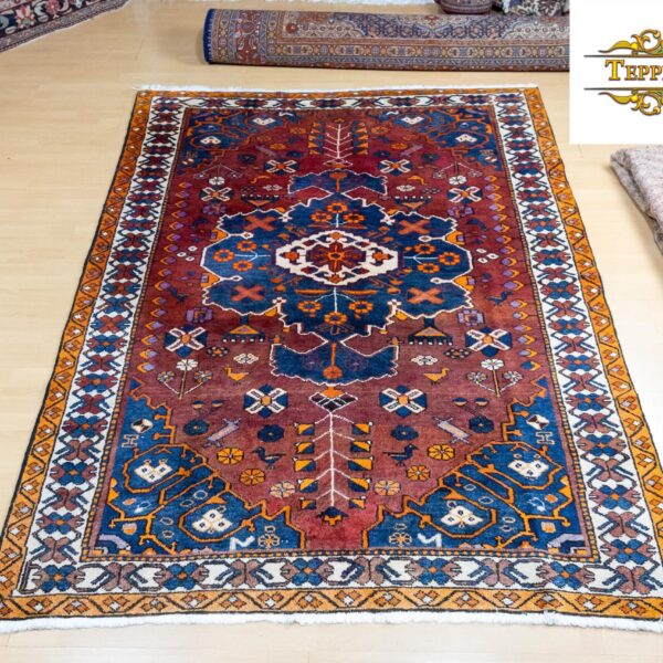Prodano W1 (br. 279) približno 230x174 cm Ručno vezan perzijski tepih Shiraz Qashqai nomadski tepih s prirodnim bojama iz Perzije.