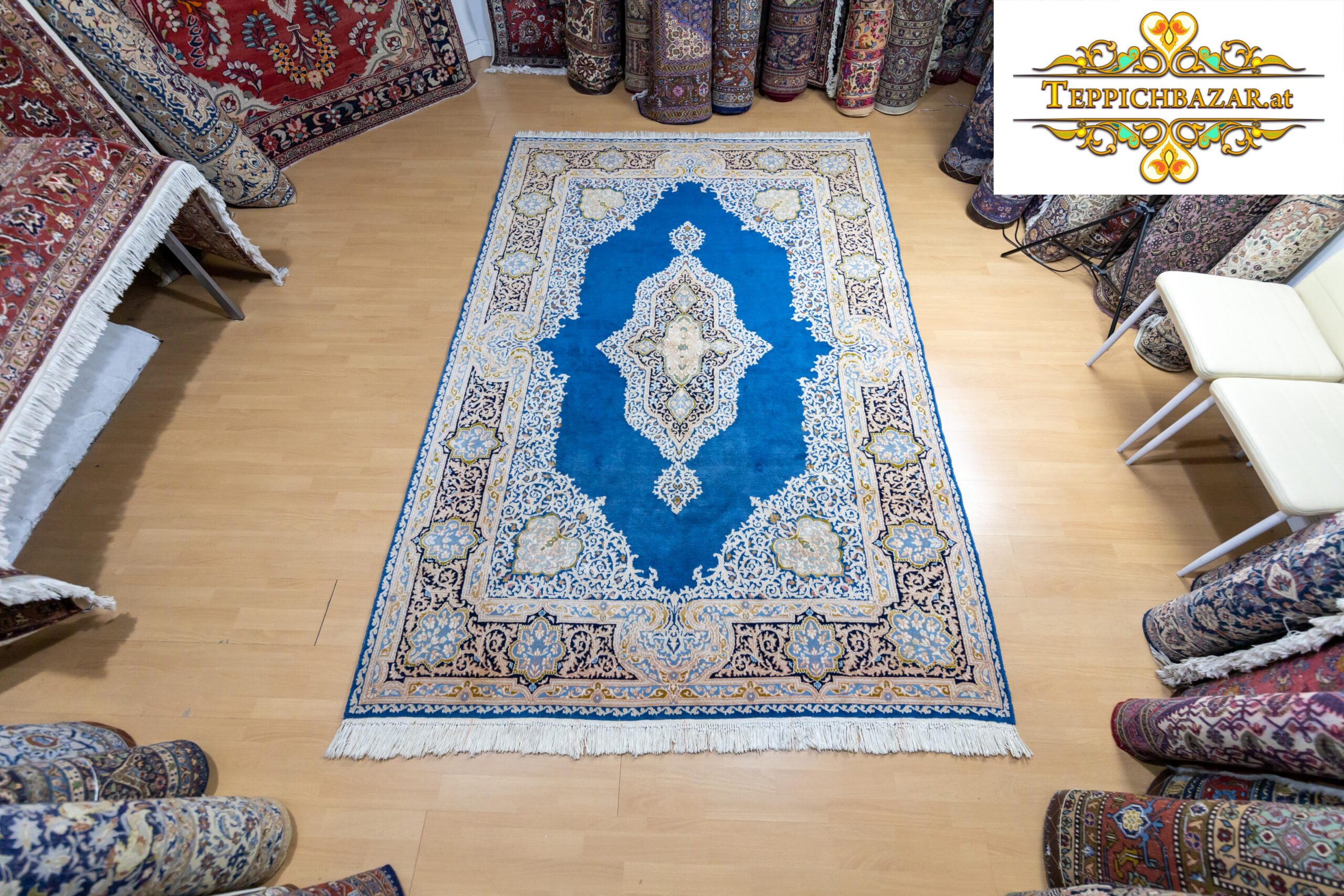 Verkauft W1(#284) NEU ca. 272*182cm Handgeknüpfter Perserteppich Kerman Kirman Teppich blau (Persien) Kerman Teppiche kerman teppich Perserteppich Orientteppich