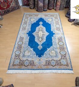 Tapete persa feito à mão tapete Kerman Kirman azul