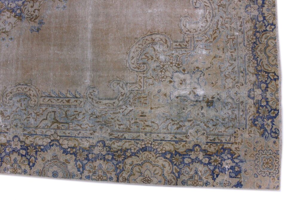 TEPPICHBAZAR DESIGN VINTAGE-TEPPICH BEIGE SAND BLAU IN 370X250 HANDGEKNÜPFT PERSERTEPPICH ORIENTTEPPICH