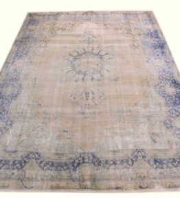 Teppichbazar Design Vintage-Teppich Beige Sand Blau in 390x270 handgeknüpft