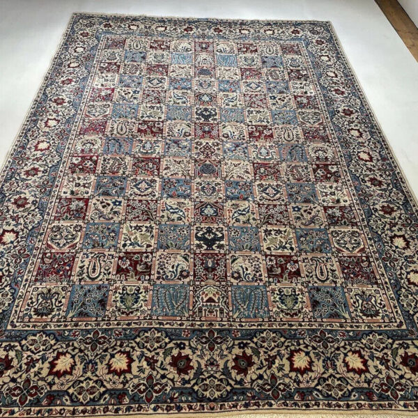 Eksklusivt uvanlig persisk teppe Yazd feltdesign håndknyttet 368/258cm klassisk persisk Wien Østerrike kjøp online