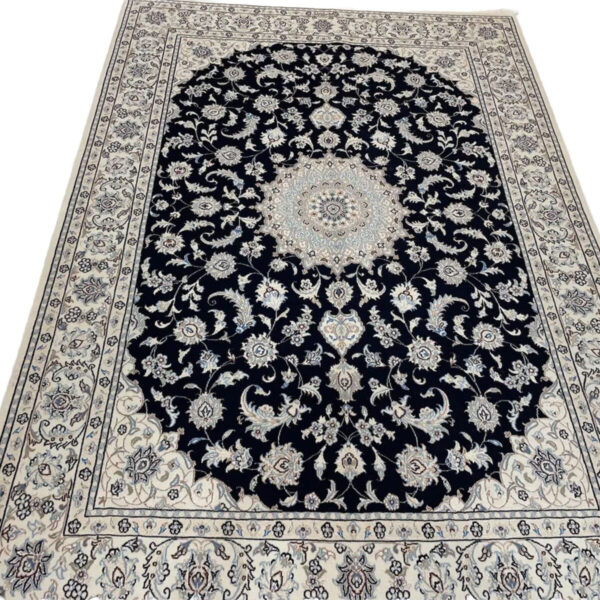 극세 페르시아 카펫 나인 블루 6 LA 손으로 매듭지은 215x150 인증서 포함