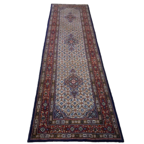 Mud m, silk extremely fine beige hand-knotted Persian carpet 293x83 with certificates