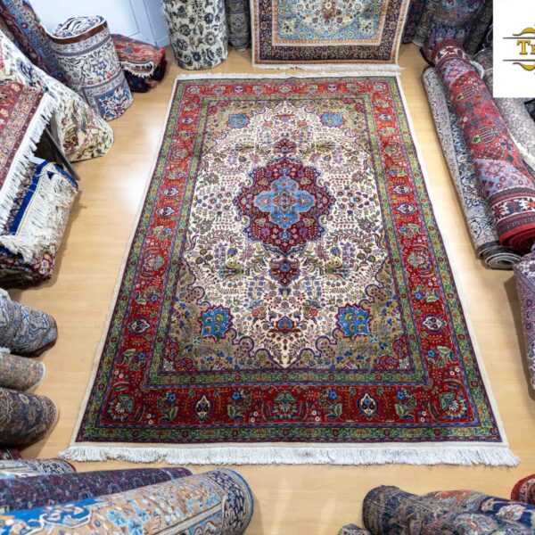 W1 (#308) kb. 307x208 cm, kézzel csomózott ritka Tabriz Tabriz perzsa szőnyeg, egyedi, újszerű