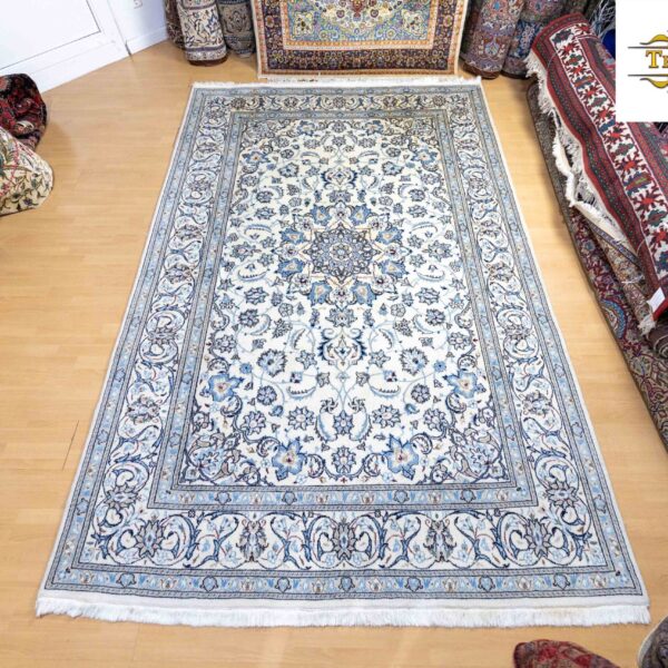 Pārdots (#313) aptuveni 300x200cm ar rokām mezglots Nain paklājs Persijas paklājs ar zīdu 12la bēšs