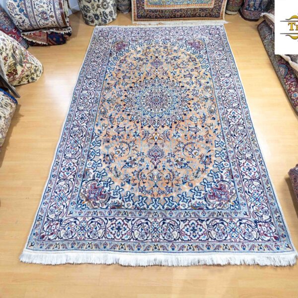 W1 (#309) تقریبی 296x193cm فرش دستباف نایین فرش ایرانی با ابریشم 12la قهوه ای/زنگ