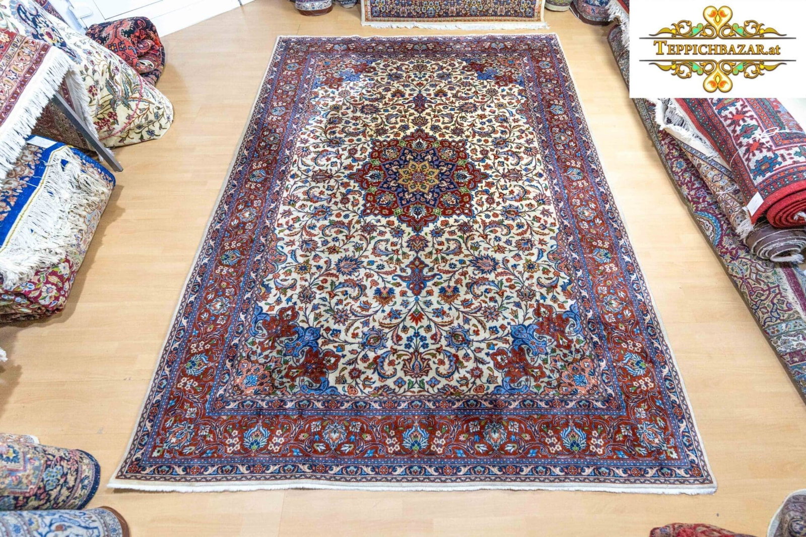 (Verkauft) W1(#314) ca. 291x209cm Handgeknüpfter Isfahan Esfahan Teppich Perserteppich