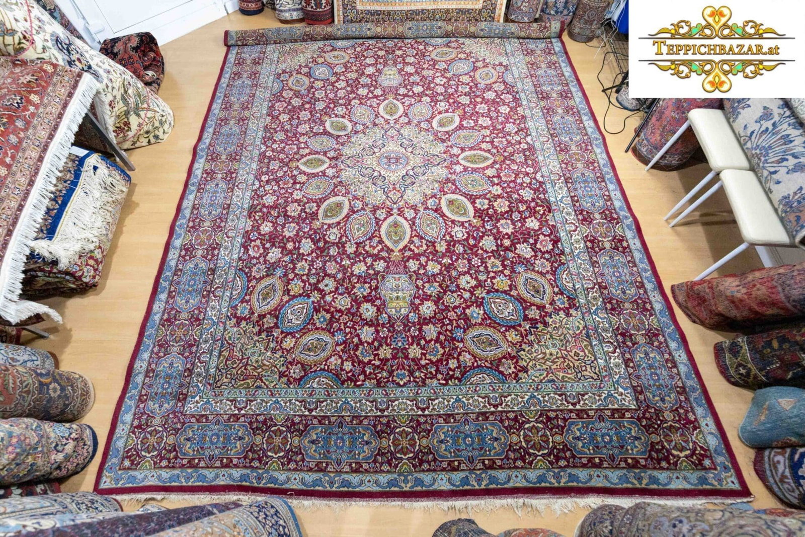 W1(#317) 370x275cm 650.000/qm Handgeknüpfter Toranj Sheikh Safi Ardabil Teppich Semiantik UNIKAT