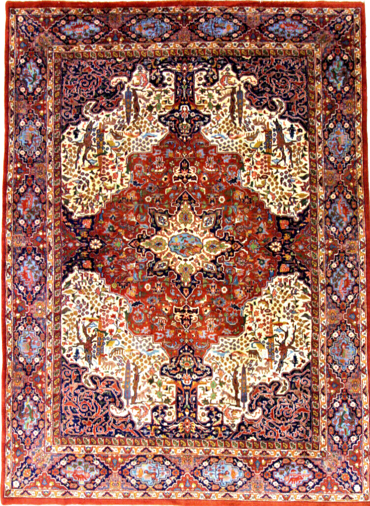 Tapis Persan Tapis rond Tabriz Laine et soie 200cm. Coloris Marron, beige  et bleu.