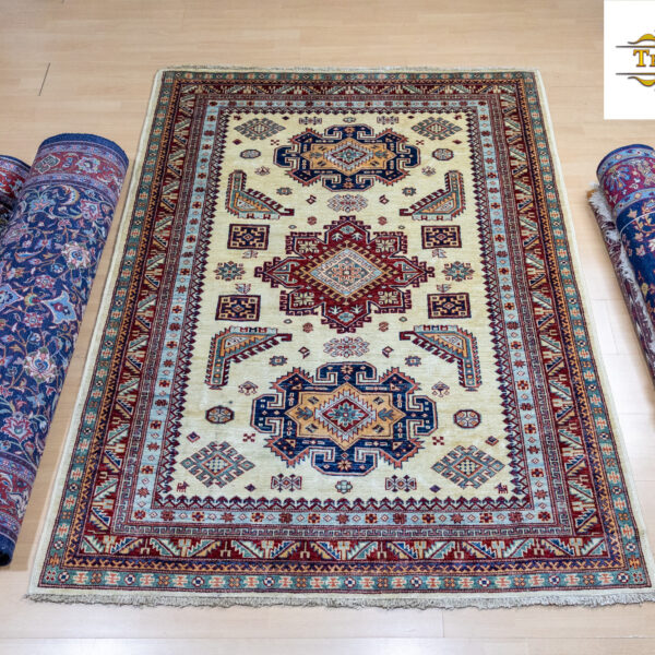 W1(#335) 199×149cm カザフスタンの手織りオリエンタルカーペット ナチュラルカラー