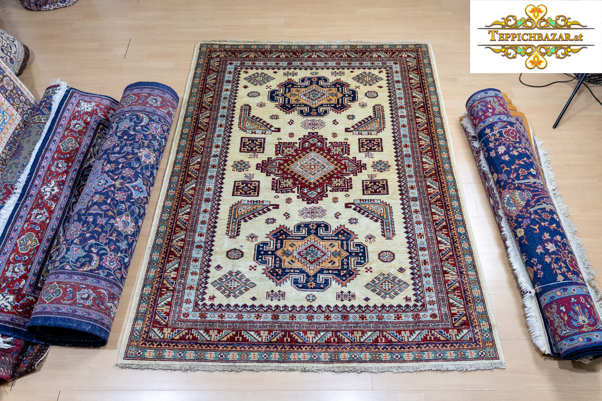 W1(#335) 199×149cm Handgeknüpfter Kazak Orientteppich Naturfarben Khorasan Perserteppich Orientteppich