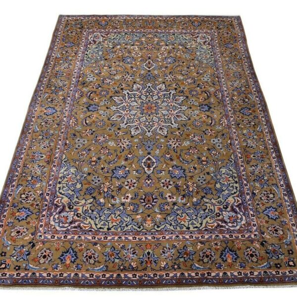 H1 Exquis tapis oriental noué main Kashan 350 x 248 cm, style persan, couleur terre, comme neuf