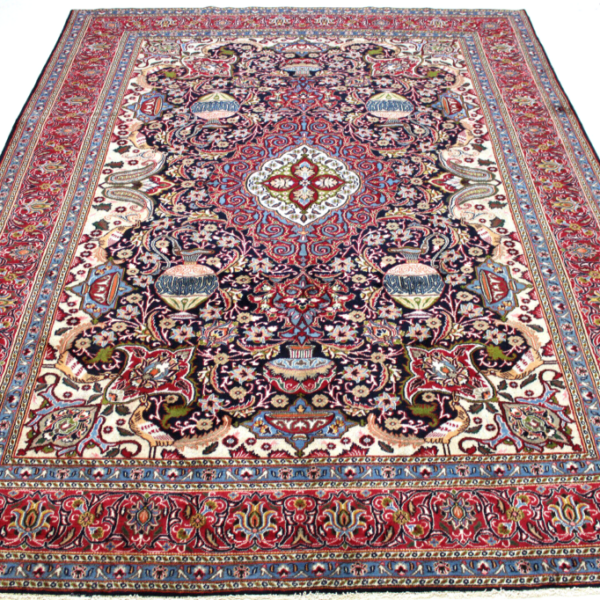 H1 Halbantiker handgeknüpfter persischer Teppich von Top-Qualität aus Kashmar, Maße 382x291