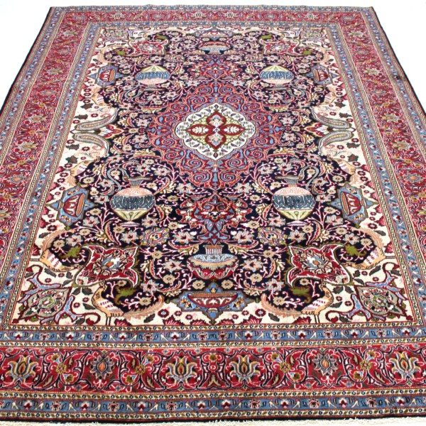 H1 Aukščiausios kokybės pusiau antikvarinis rankomis surištas persiškas kilimas iš Kašmaro, matmenys 382x291