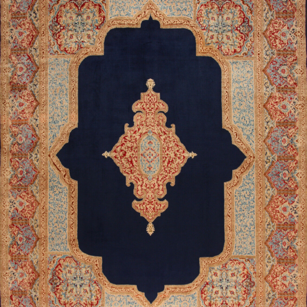 Tapete persa fino Kirman H1 feito à mão original da Pérsia (433 x 306 cm)