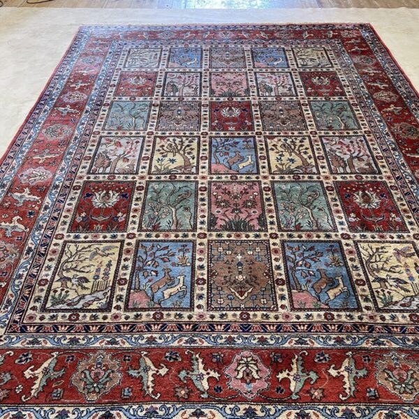 Handgeknüpfter Teppich aus reiner türkischer Schurwolle mit Gartenmuster, Maße 330x250 cm