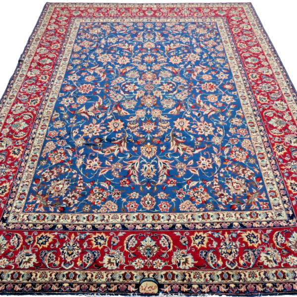 H1 이스파한의 고품질 세미 앤티크 오리엔탈 카펫, 서명됨, 415x306cm, 고귀한 아름다움