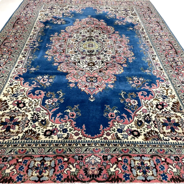 H1 Hochwertiger handgeknüpfter Kaschmir-Orientteppich aus reiner Schurwolle in Türkis, Größe 310x210