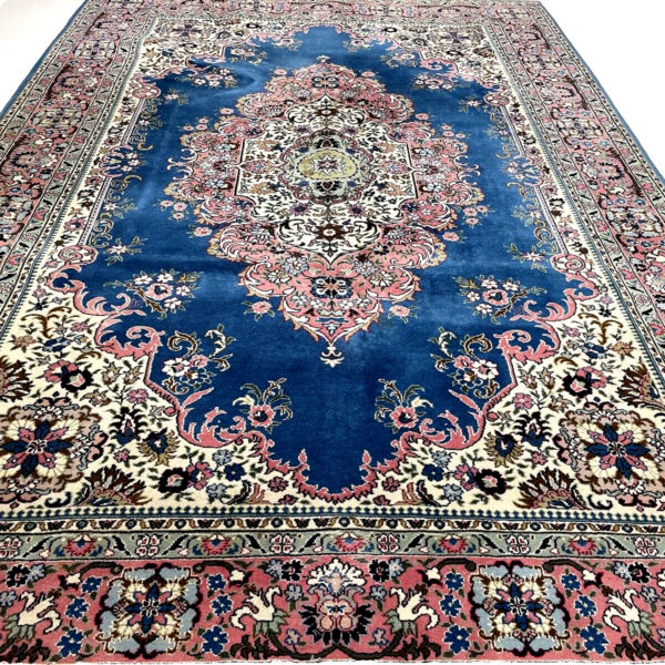 H1 High-quality hand-knotted cashmere oriental carpet made of pure new wool in turquoise, size 310x210