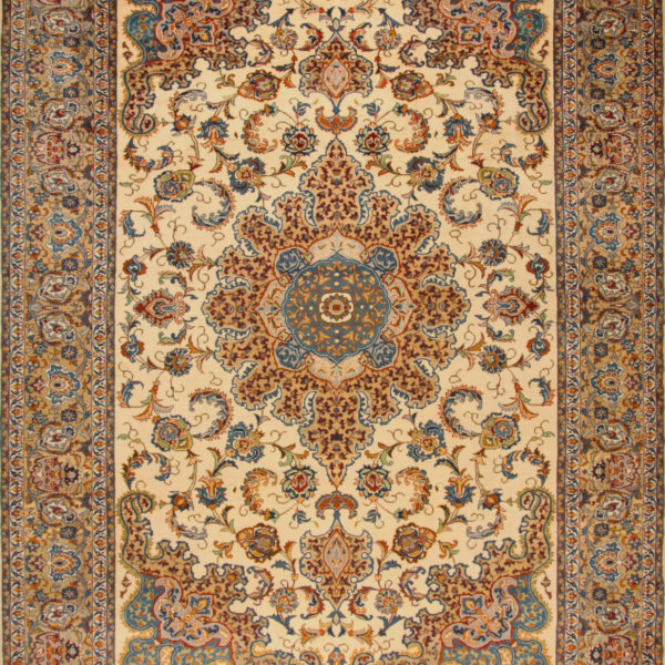 Isfahan H1 TOP 상태의 오리엔탈 디자인으로 손으로 엮은 클래식 페르시아 카펫, 크기: 420 x 303 cm