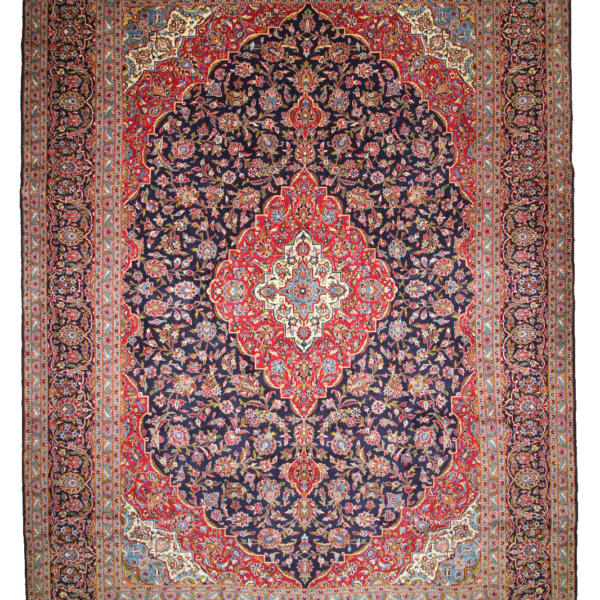 H1 Signert persisk teppe Kashan, opprinnelig håndknyttet, måler 415x303 cm