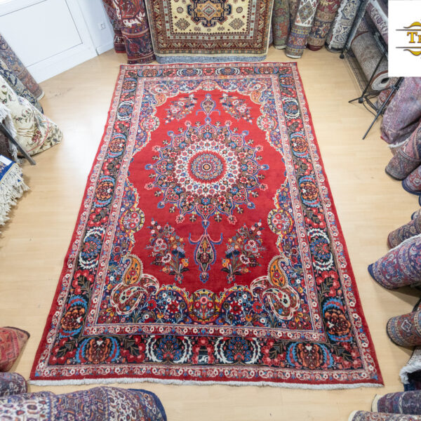 W1 (#140) NOVO tapete persa Moud feito à mão de 341x218 cm - Lama (Mahi - padrão de peixe)