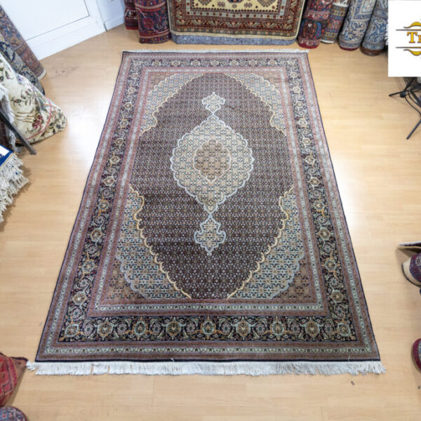 W1 (#161) 約 300x200cm シルク素材の手織りペルシャ絨毯 - 魚模様 (マヒ) タブリーズ ペルシャ