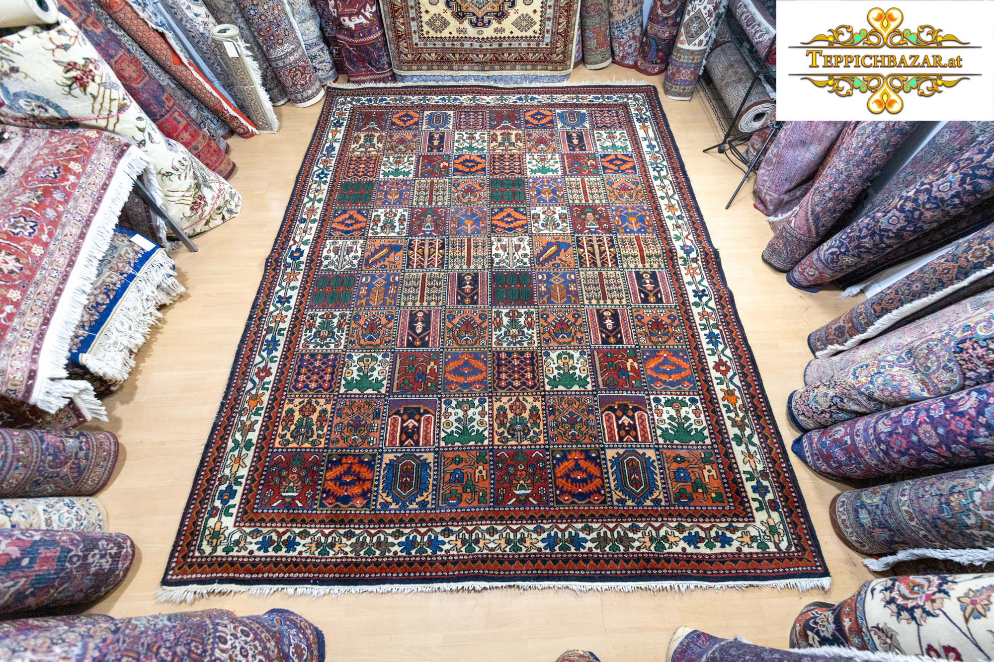 W1(#365) 340x255cm Handgeknüpfter echter Orientteppich unikat INDO Bachtiar Muster Isfahan Teppiche isfahan teppich Perserteppich Orientteppich