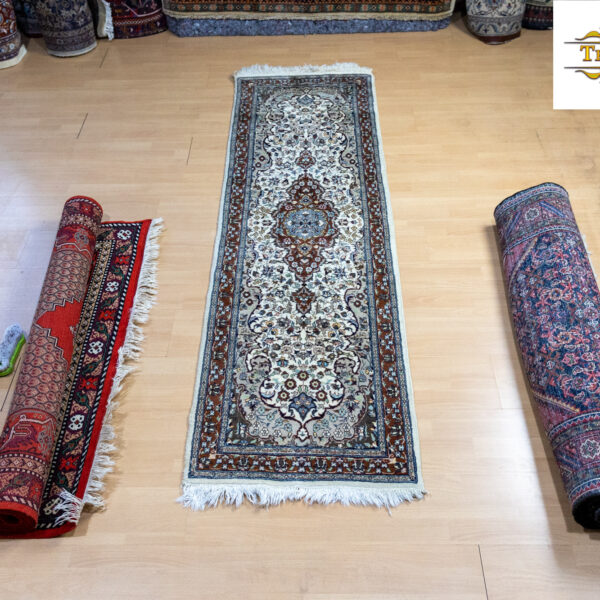 W1(#368) 239x62cm Rankomis rištas tikras rytietiškas kilimas INDO smulkaus pynimo 420000/kvm