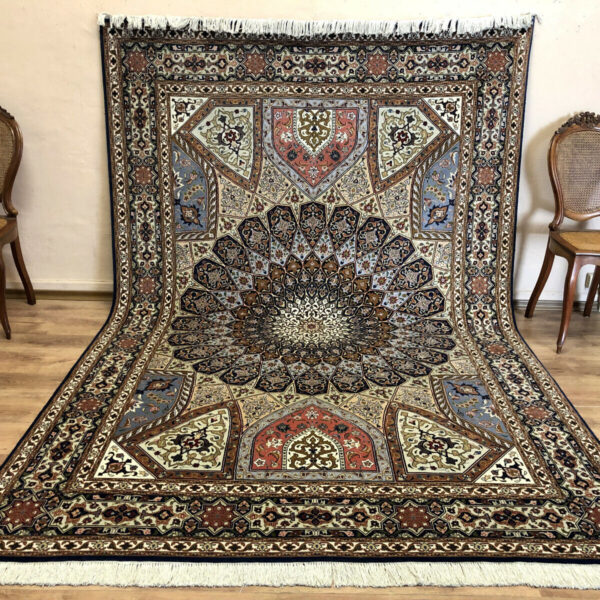 H1 Edler Täbriz Ghombad Teppich aus feiner Korkwolle und Seide, Perser-Orientteppich, Maße 310 x 203