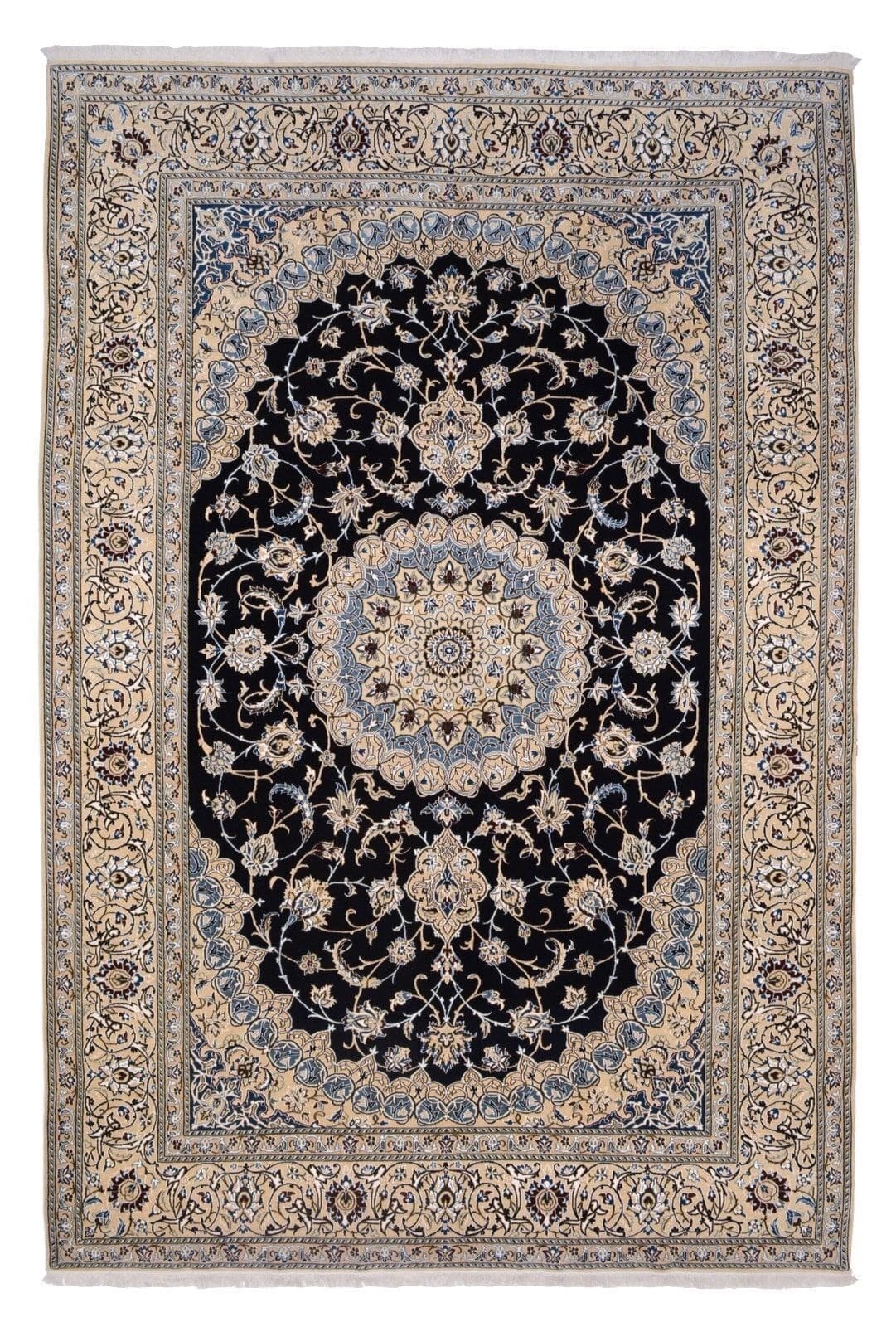 Handgeknüpfter Orientteppich Nain 9 La 364x240 cm aus feiner Schurwolle in Blau