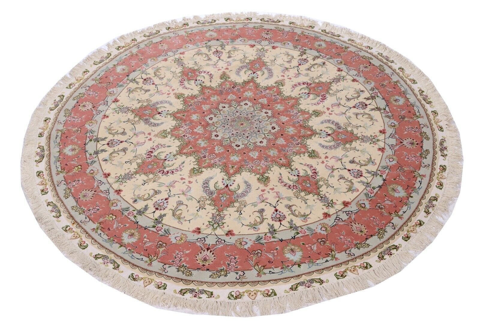 Handgeknüpfter Orientteppich Tabriz 50, rund, 200 x 200 cm, persisch, florales Design in Beige