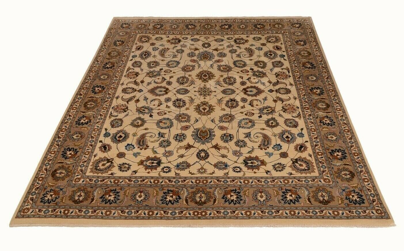 Handgeknüpfter Perserteppich Kashmar 367x292 cm Beige – Durchgemustert im Orientstil