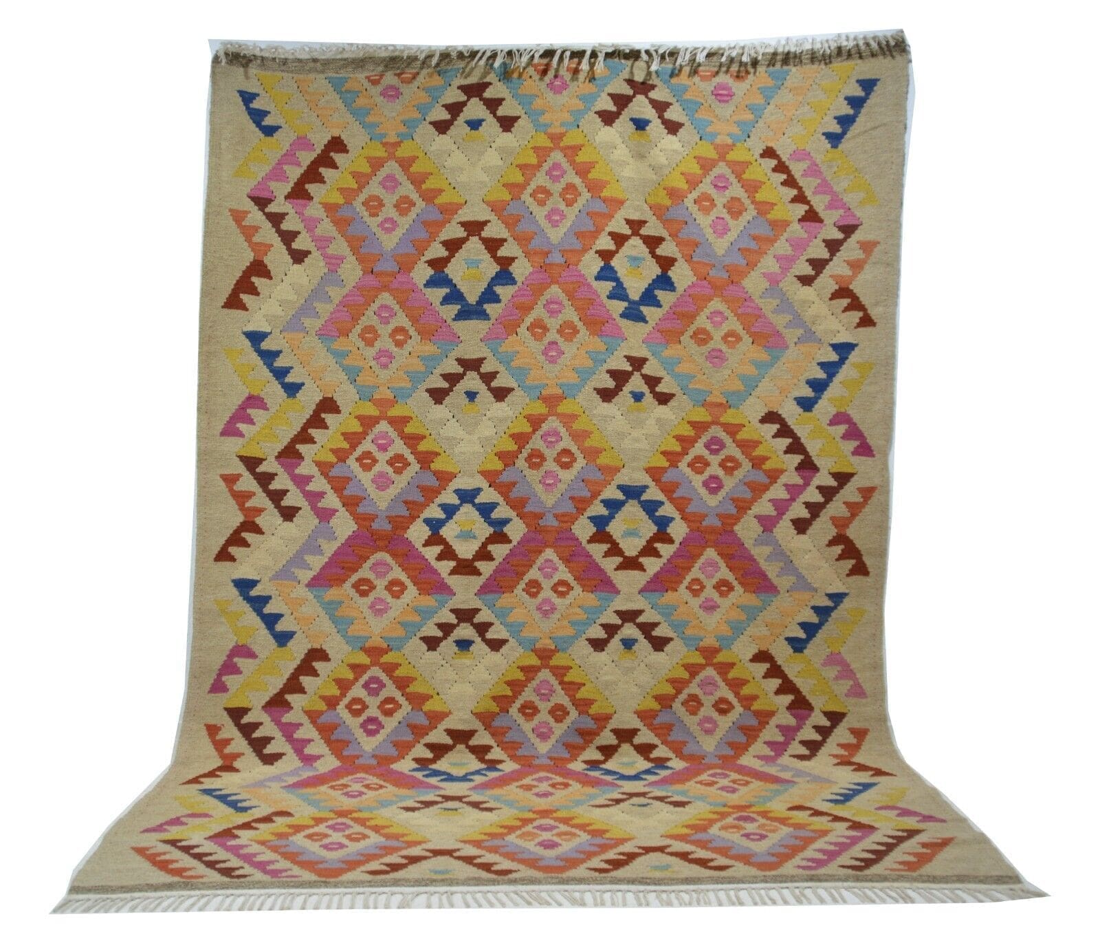 Handgewebter Wollteppich Ghashgai Kelim in Naturfarbe – Maße: 292 x 206 cm