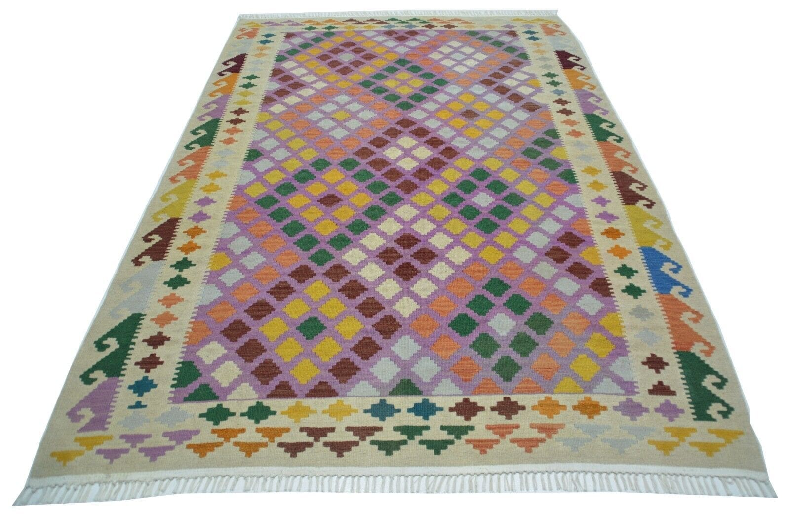 Handgewebter Wolle Ghashgai Kelim Teppich in Naturfarbe, 292 x 193 cm