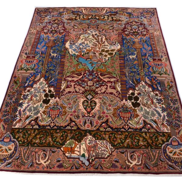 H1 Kashmar 390 x 295 cm handgeknüpfter Orientteppich im Perser-Stil mit Vasenmotiv im Paradiesdesign