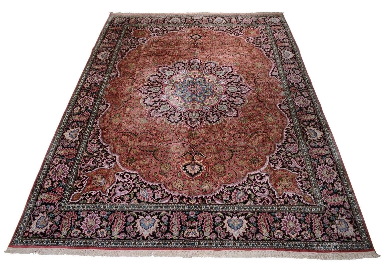 Kashmir Orientteppich 435 x 306 cm, handgeknüpft, mit floralem Design und großem Medaillon – Neu
