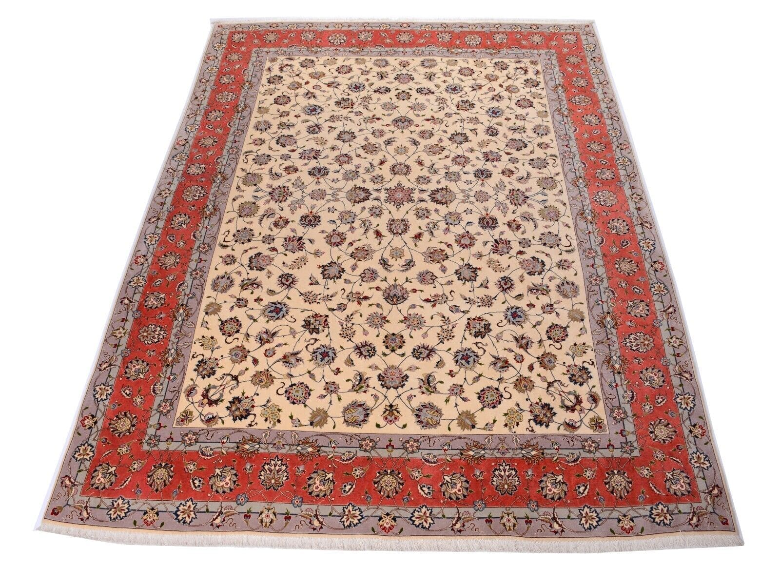 Neuer Handgeknüpfter Orientteppich Tabriz 50 Rag, 396 x 295 cm, Florales Muster in Beige H1