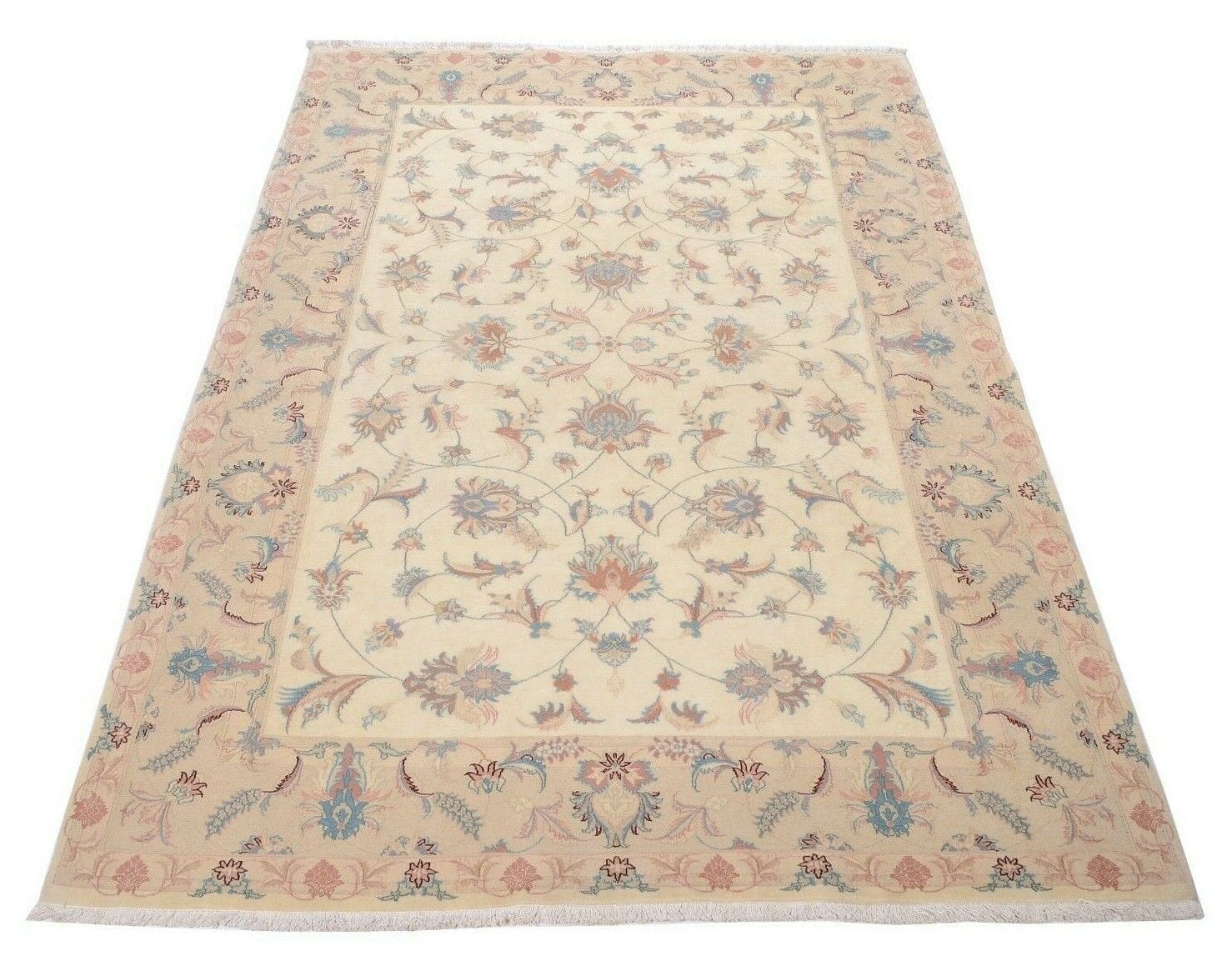Neuester handgeknüpfter Perserteppich Tabriz 50 Rag 280 x 197 cm mit floralem Design in Beige