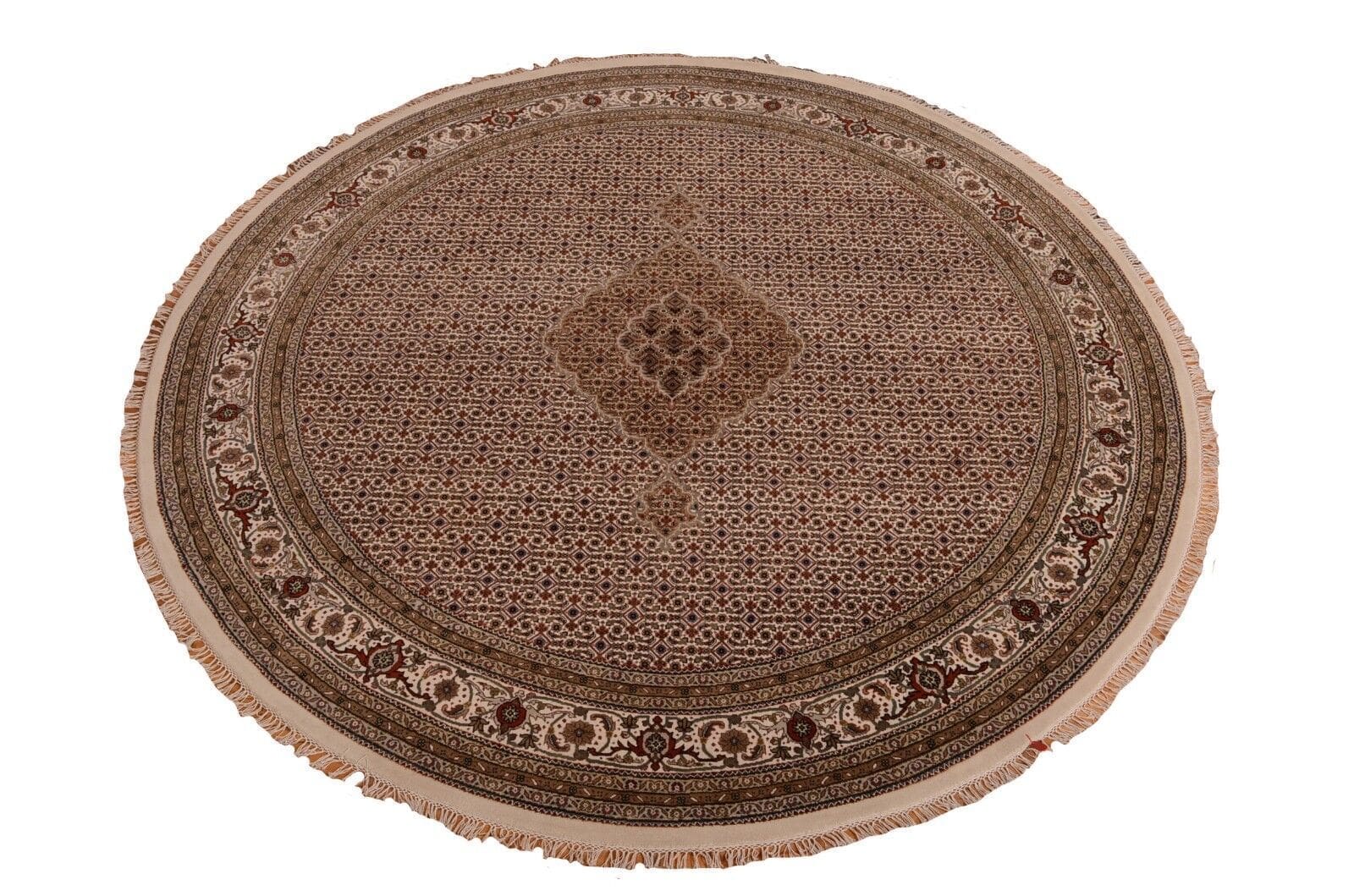 Runder handgeknüpfter Orientteppich Tabriz Mahi 244 x 244 cm – Neu im Lagerverkauf aus Wolle