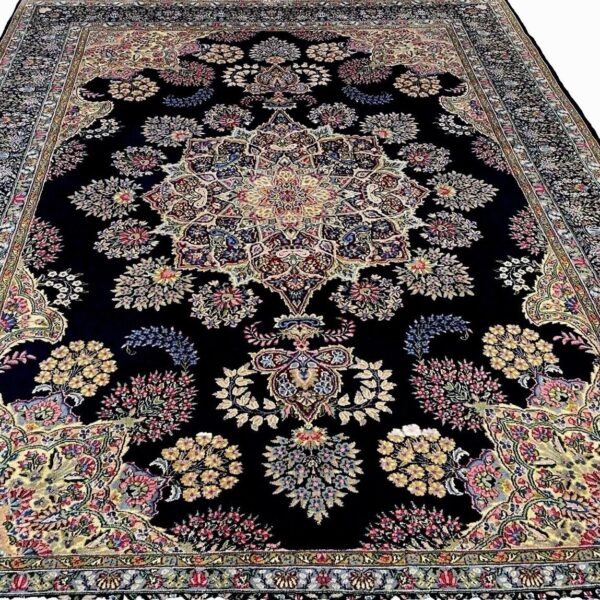 H1**Antiker Kerman Perserteppich 340x240 cm - Geschwungene florale Ornamente auf rotem Untergrund - Handgeknüpft**